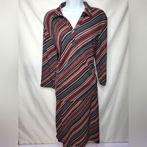 Emma James Set 2 Piece Jacket Skirt Midi Red & Black 3/4 Sleeves Size L